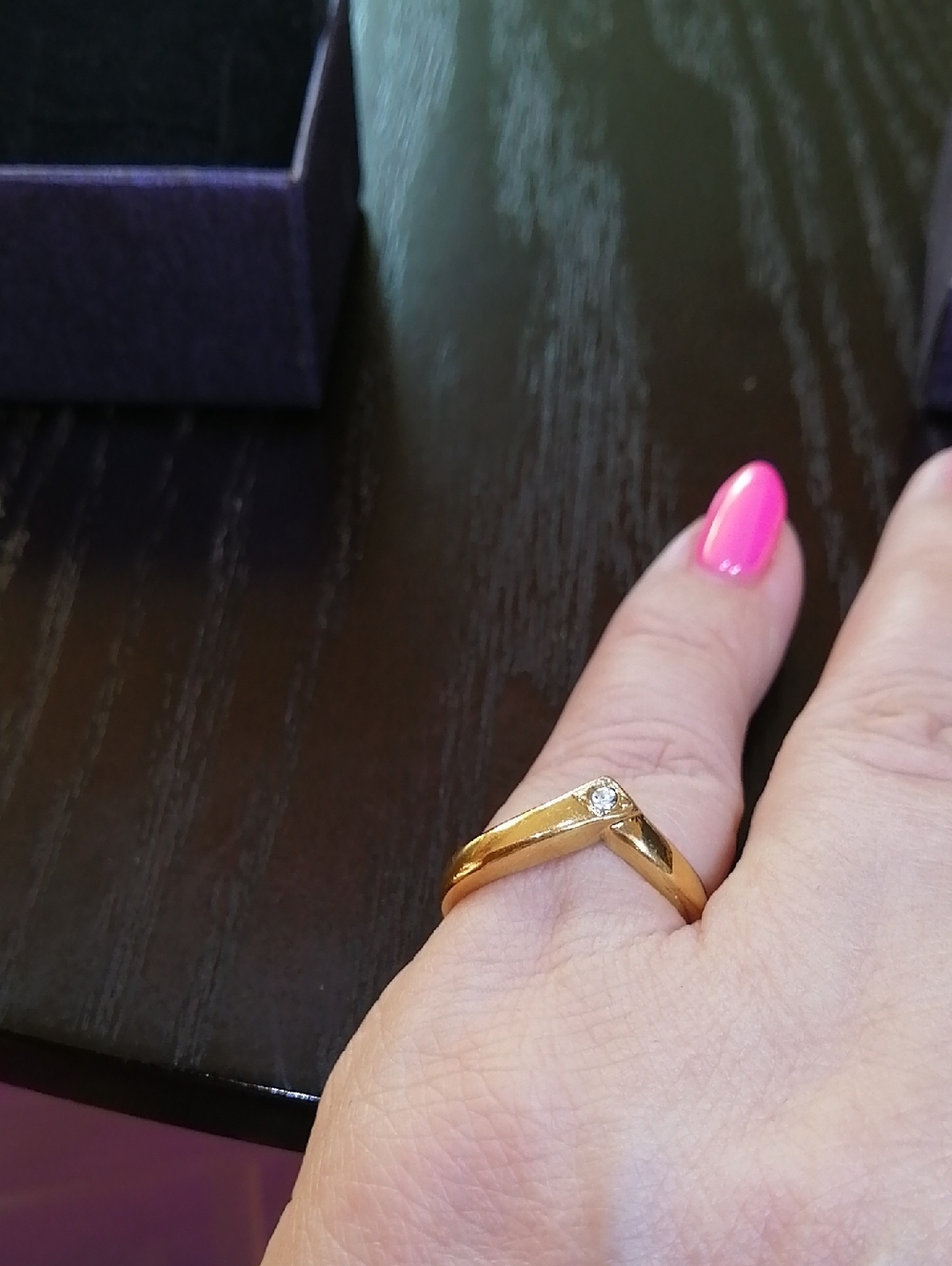 Gold V-Shaped Ring with Single Clear Stone